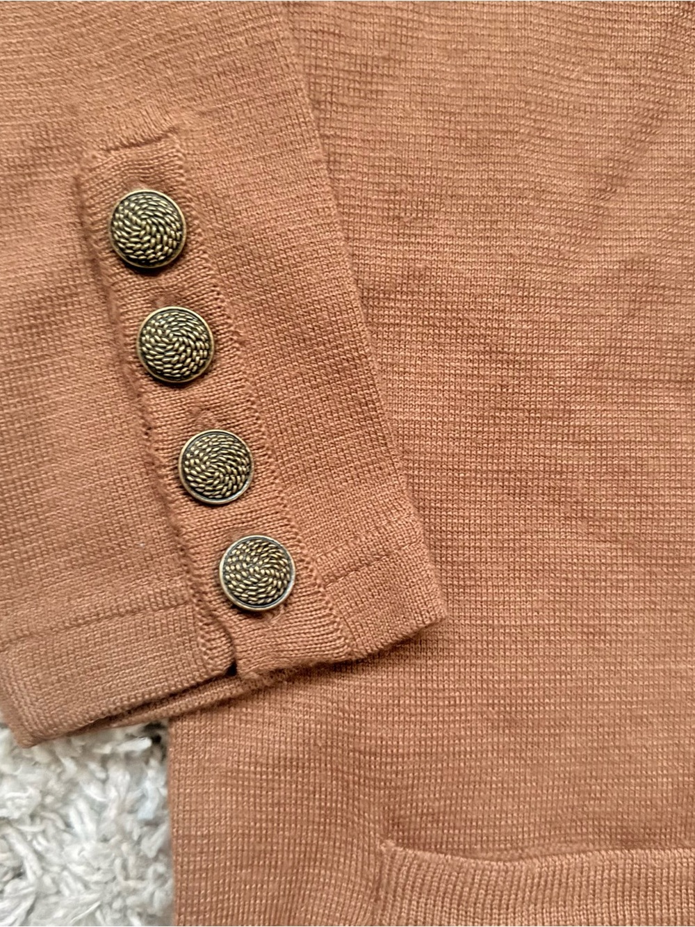 Vintage I Magnin Rust Brown V-Neck 5-Button Closure Cardigan Sz S